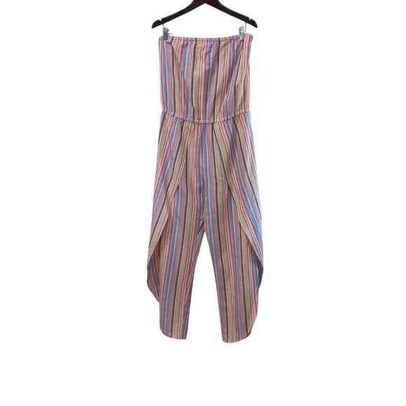 Striped Strapless Jumpsuit By Drew Womens XL Multicolor Rayon Linen Cotton Blend - Picture 7 of 9